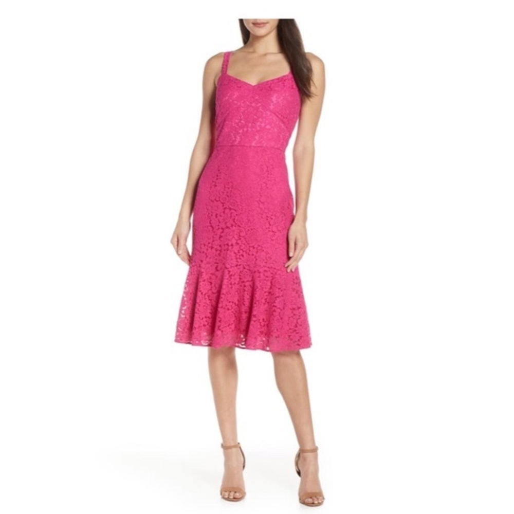 Chelsea28 Magenta Lace Midi Dress